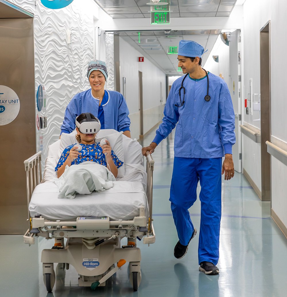 Patient using VR for play and distraction.