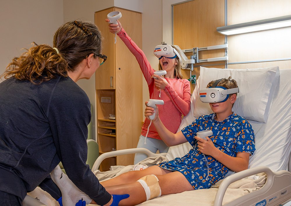 Patients playing VR rehab exercises.