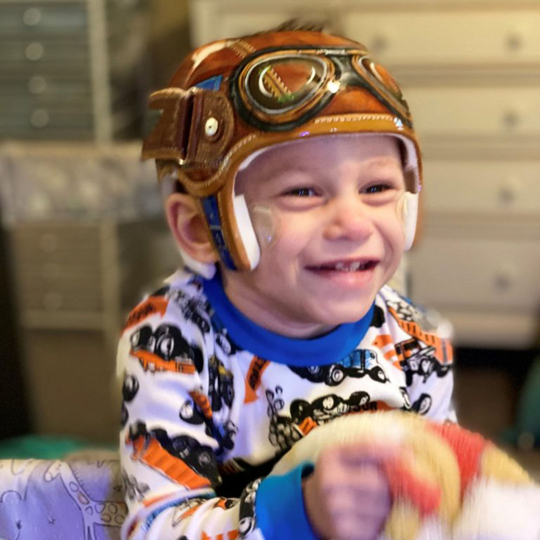 child wearing helmet
