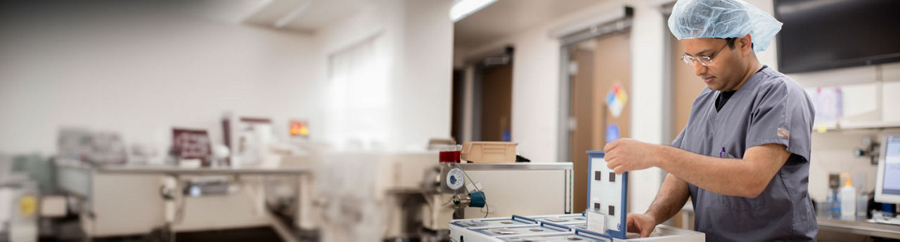 Man testing lab materials