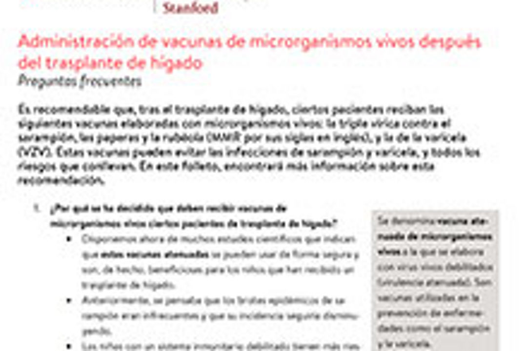 Preguntas frecuentes sobre la administración de vacunas de microrganismos vivos después del transplante de hígado