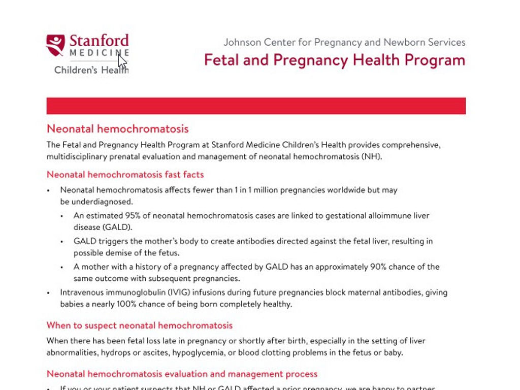 Neonatal hemochromatosis flyer