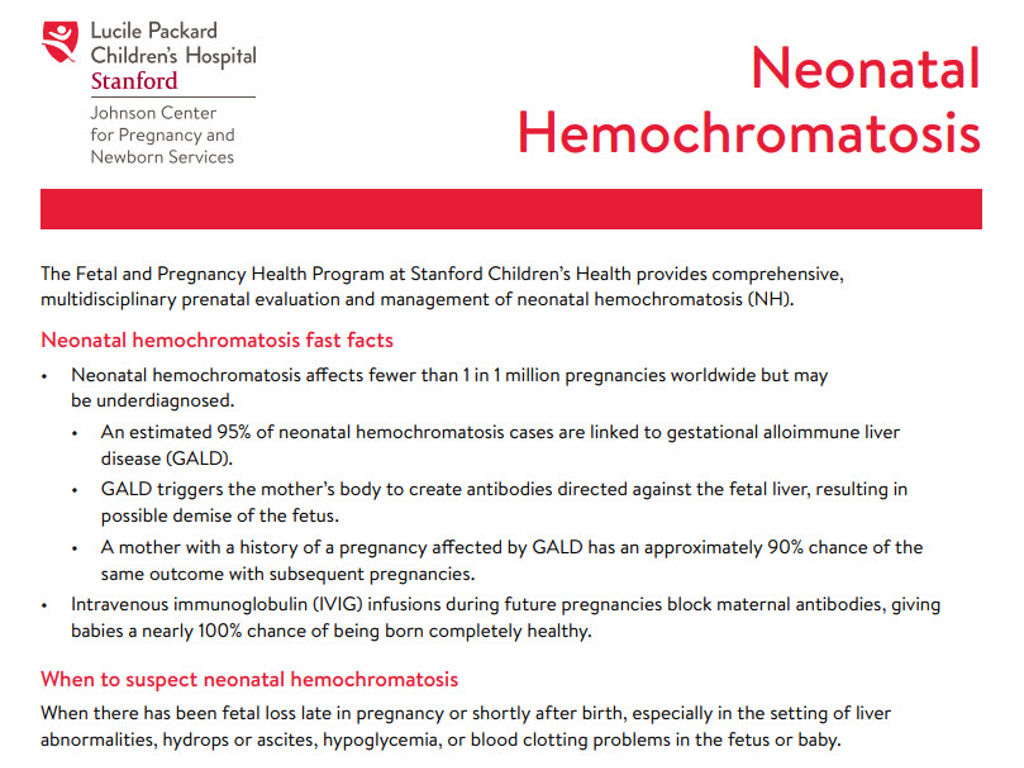 Neonatal hemochromatosis flyer